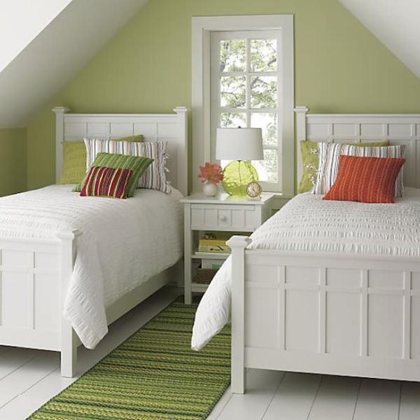 Bright-green-guest-room-featuring-Brighton-white-bedding-from-CrateBarrel
