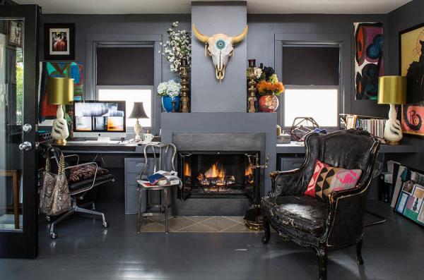 Dark-and-eclectic-home-office-is-a-bold-choice