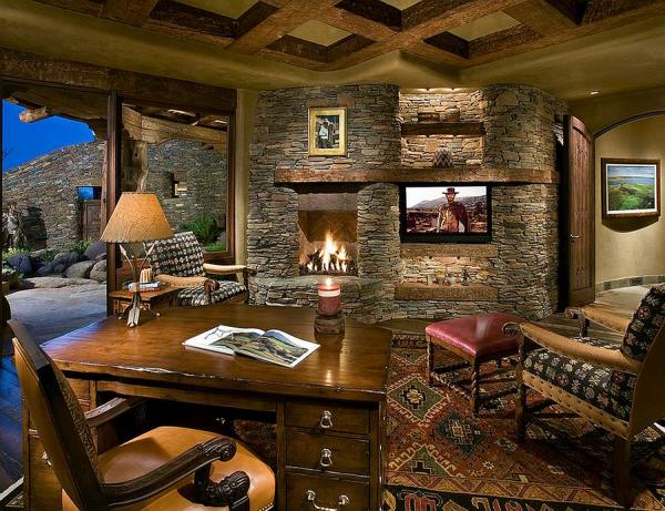 Stone-wall-with-fireplace-in-the-home-office