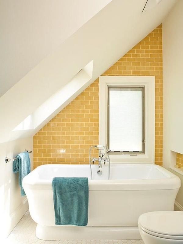 Tub-with-yellow-brick-wall-in-attic