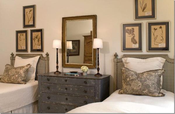 Twin-beds-with-beautiful-rustic-dresser-between-them