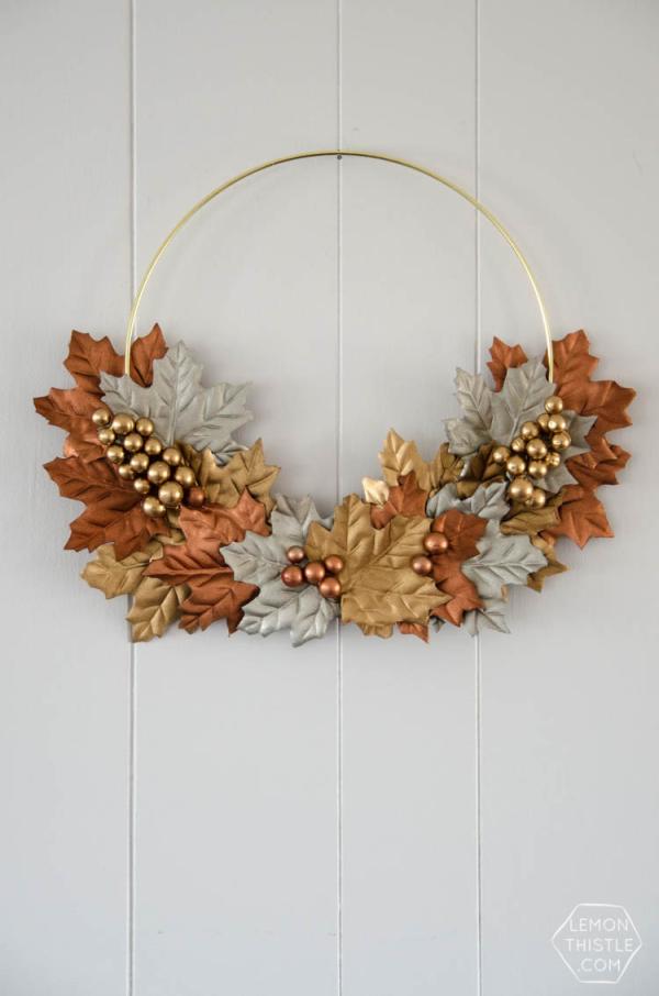 Create-a-wreath-with-some-fake-leaves