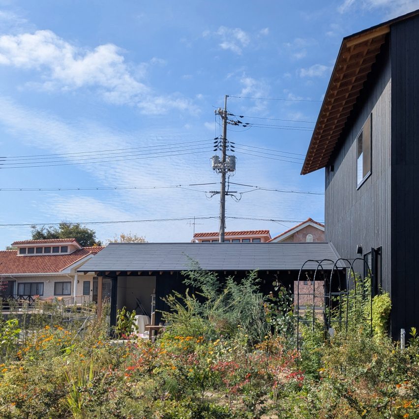 Grădina interioară — spațiul semi-privat creat între casa principală și studio, cu vegetație sălbatică