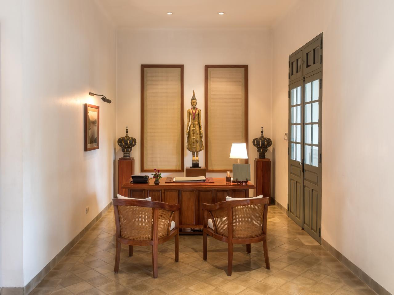 Desk and armchairs in the spa of Amantaka luxury Resort & Hotel in Luang Prabang Laos.jpg