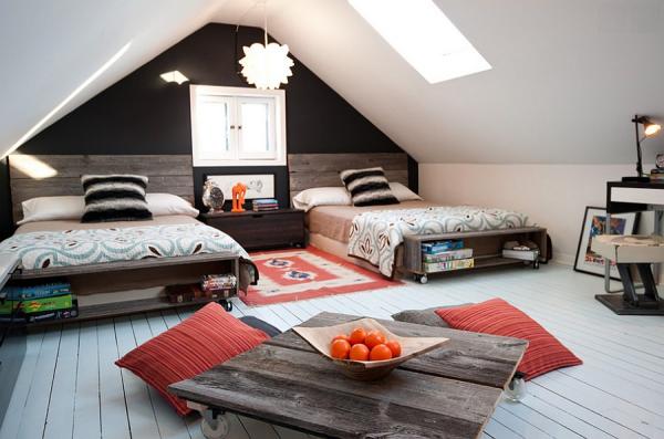 Attic-kids-bedroom-with-low-furnishings-and-skylight