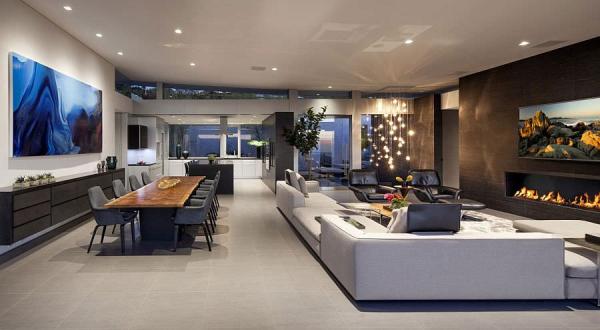 Sparkling-cascading-chandelier-lights-up-the-living-area